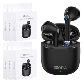 1 Hora front view of earbuds and charging case showing portability and storage