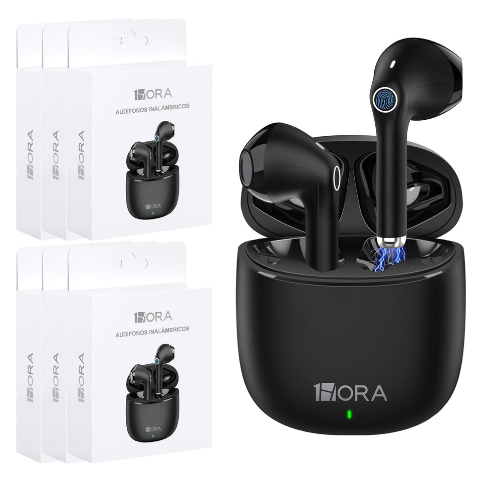 1 Hora front view of earbuds and charging case showing portability and storage