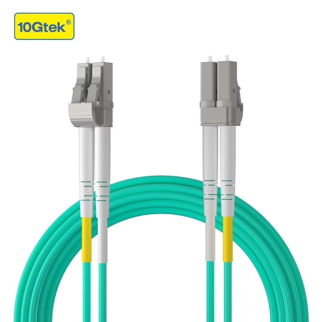 10Gtek LC to LC OM3 patch cable aqua connector closeup ready for MMF