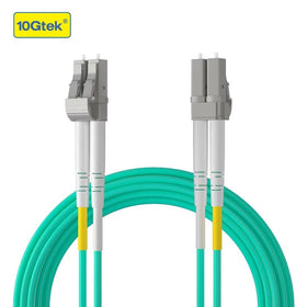 10Gtek LC to LC OM3 patch cable aqua connector closeup ready for MMF
