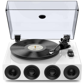 1byone all-in-one record player front view in piano white with built-in speakers