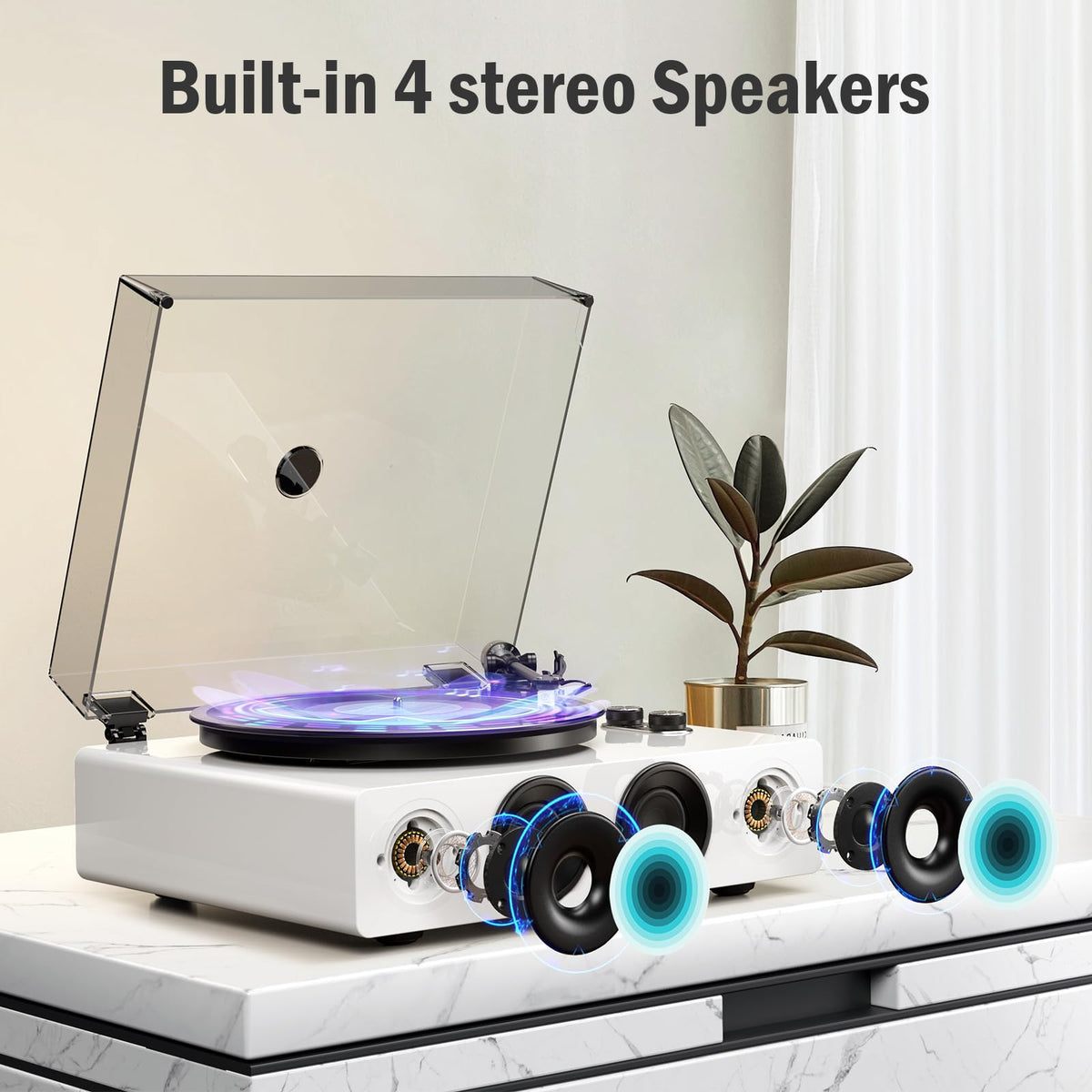 1byone all-in-one record player RCA line-out for external speakers setup