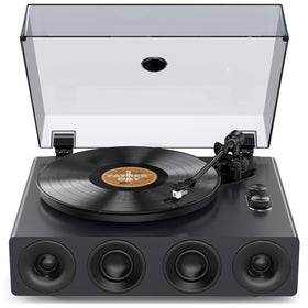 1byone high-fidelity record player front view showing integrated speakers for all-in-one listening