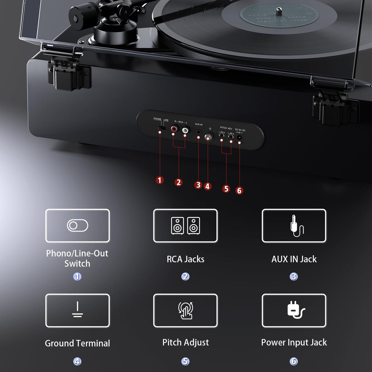 1byone built-in speakers display all-in-one sound for immediate vinyl enjoyment