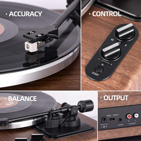 1byone turntable supports 33 and 45 RPM for versatile vinyl playback.
