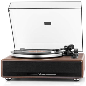 1byone turntable wood and metal design for a stylish, contemporary living room setup.