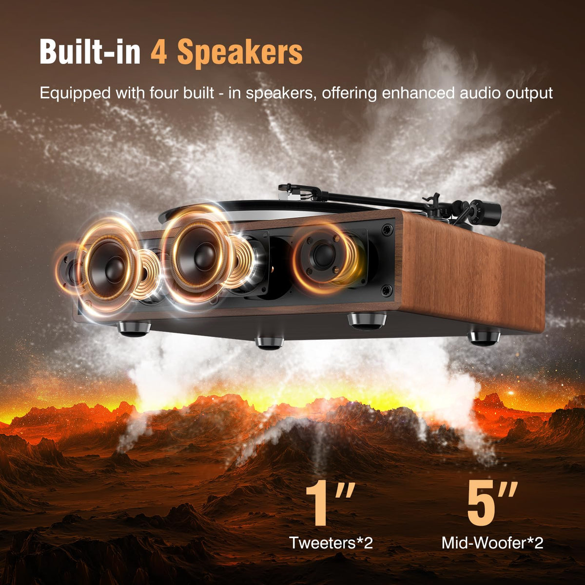 1byone vinyl player with built-in phono preamp for easy wired connections