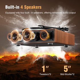1byone vinyl player with built-in phono preamp for easy wired connections
