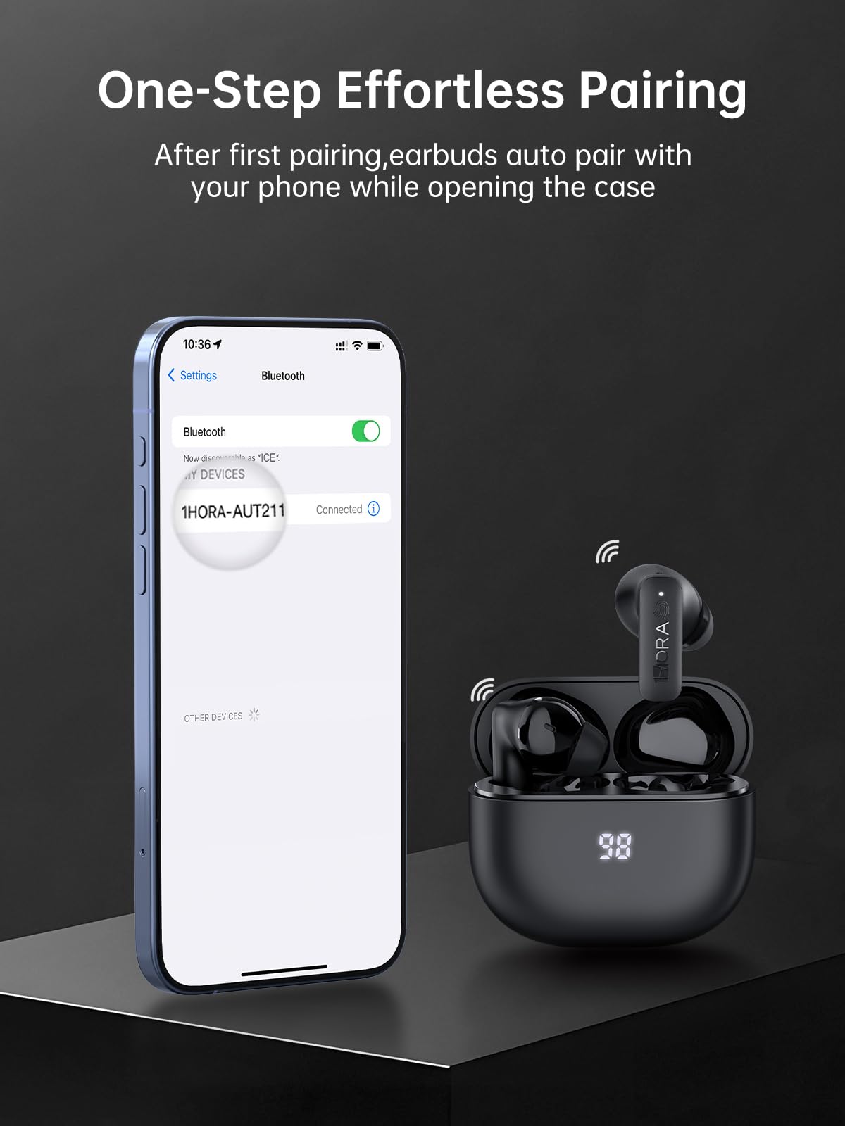 1 Hora ergonomic fit earbuds for secure long wear comfort