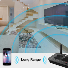 1Mii B03 streaming to headphones while wired soundbar plays for multi-listener flexibility