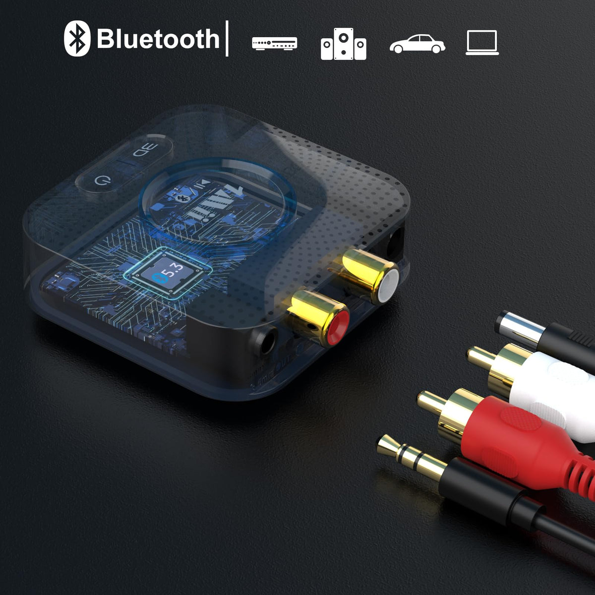 1Mii B06HD connected to home stereo delivering wireless high-resolution audio