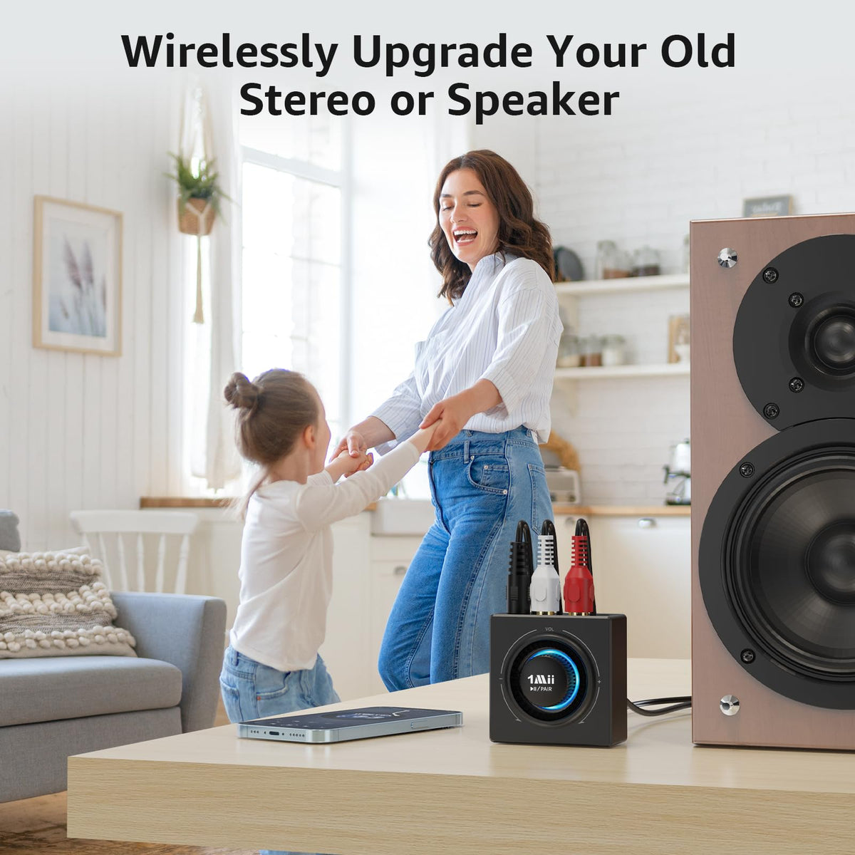 1Mii B06T3 rear ports show RCA and AUX outputs for old speakers