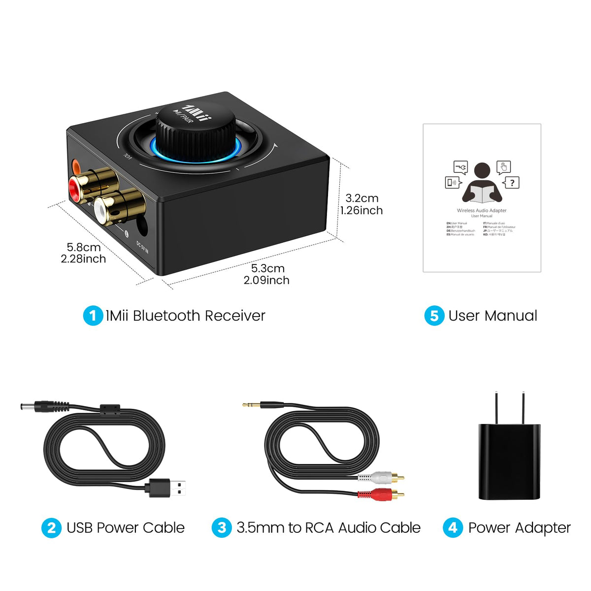 1Mii B06T3 compact wireless audio adapter powering old stereo