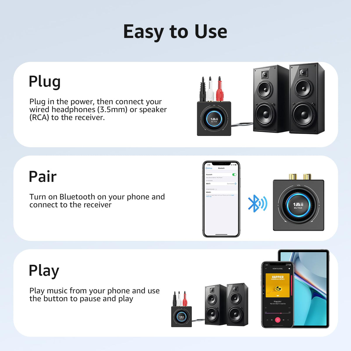 1Mii B06T3 universal compatibility with RCA and AUX devices