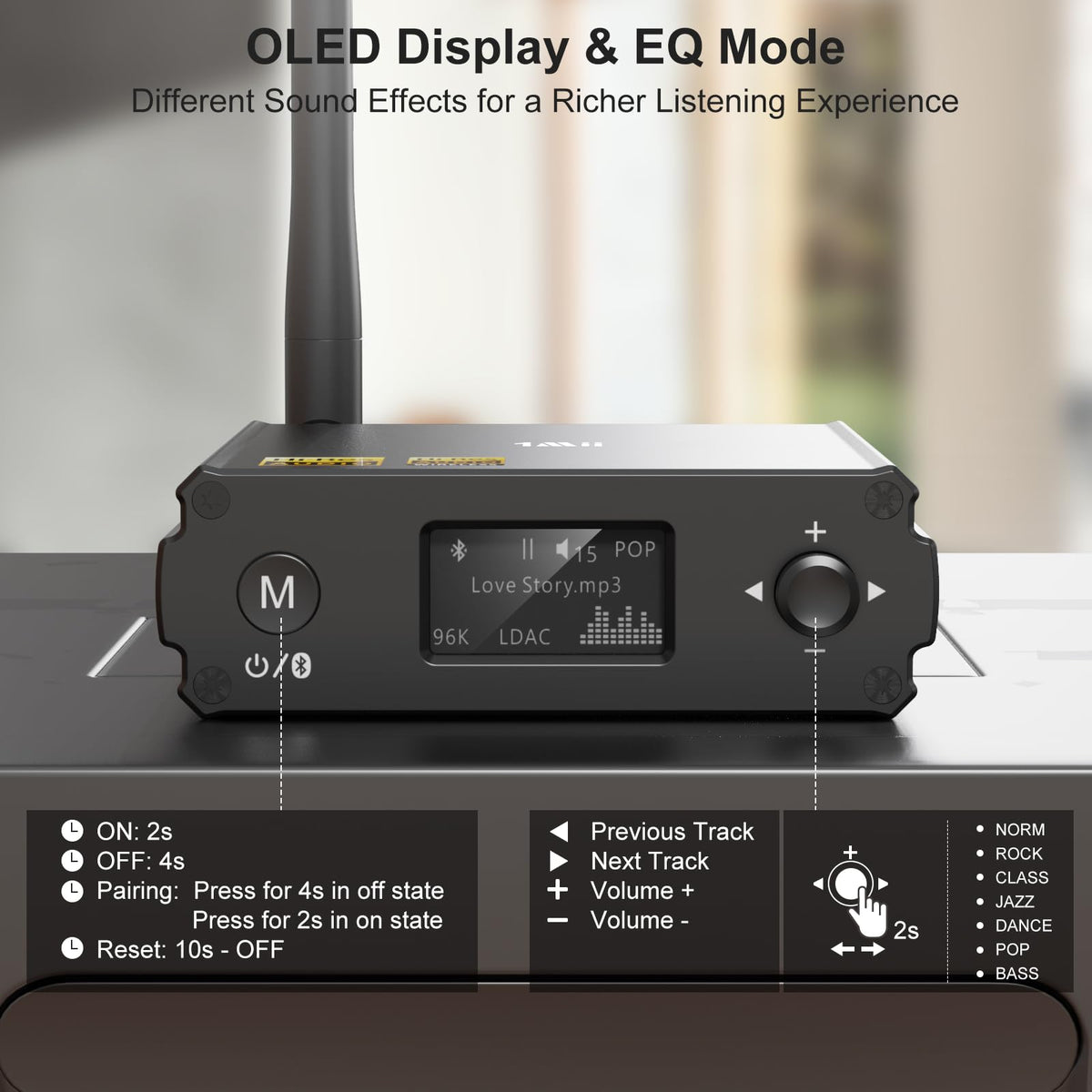 1Mii DS220 connected to an amplifier in a living room showing upgraded wireless streaming