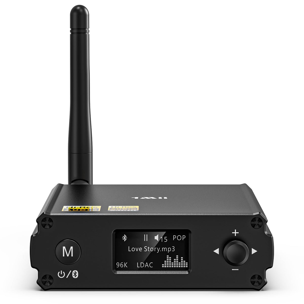 1Mii DS220 front panel with OLED display showing codec and volume for clear status