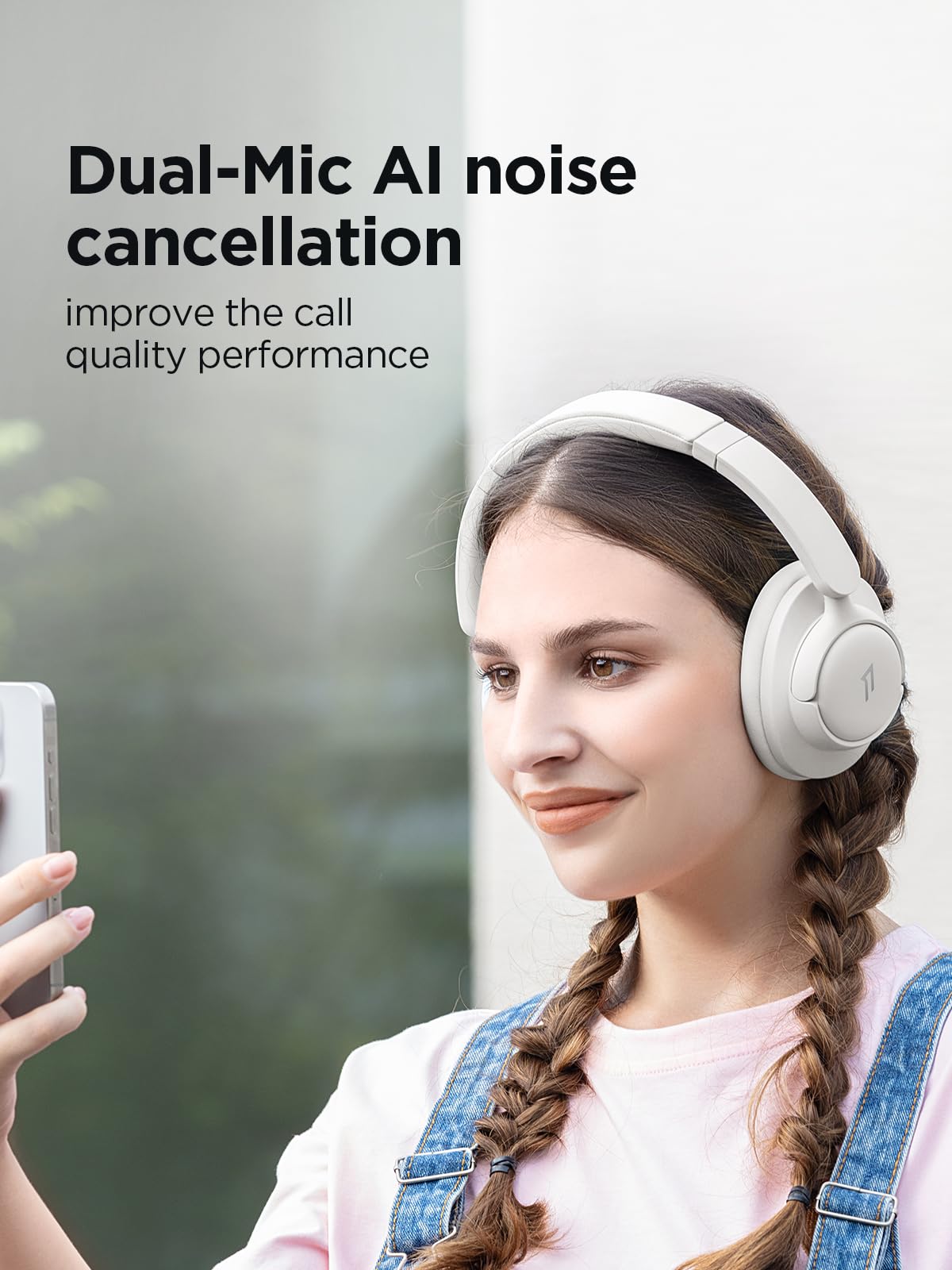 1MORE HQ31 label and button area close‑up showing intuitive controls for calls