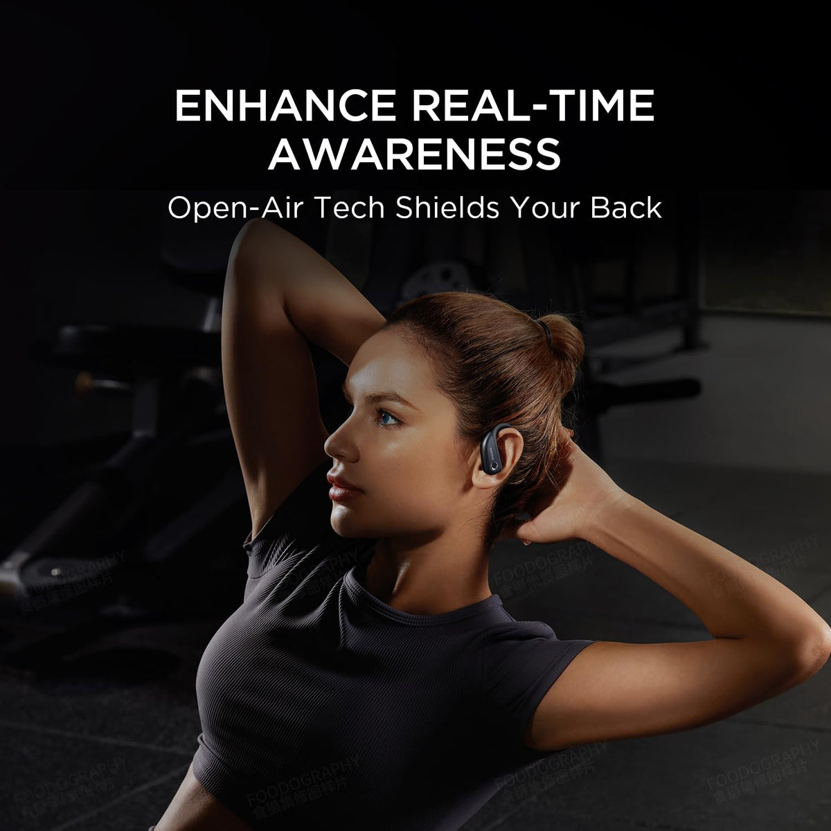 1MORE S50 Fit open-ear earbuds charging case showing extended playtime