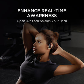 1MORE S50 Fit open-ear earbuds charging case showing extended playtime