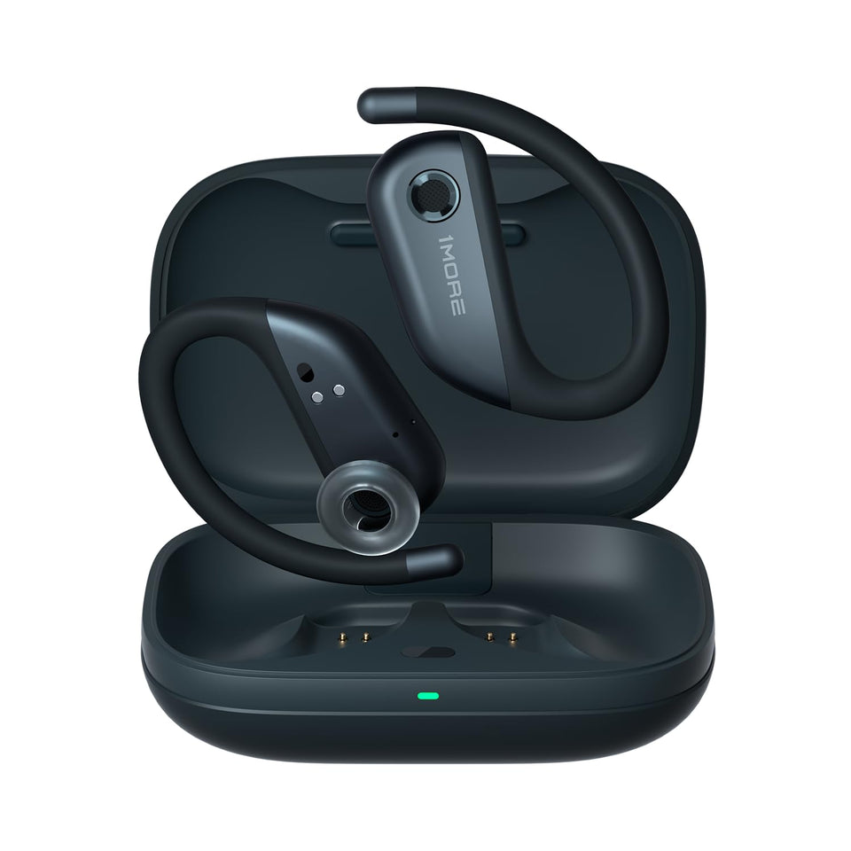 1MORE S50 Fit open-ear earbuds with gray charging case for comfortable workouts