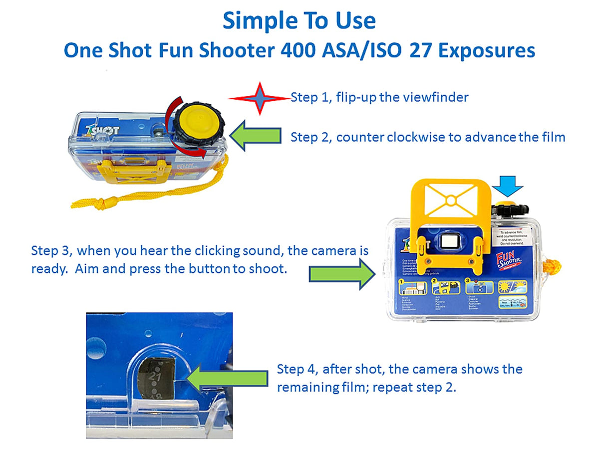 1 Shot back view highlighting controls and film advance for simple operation