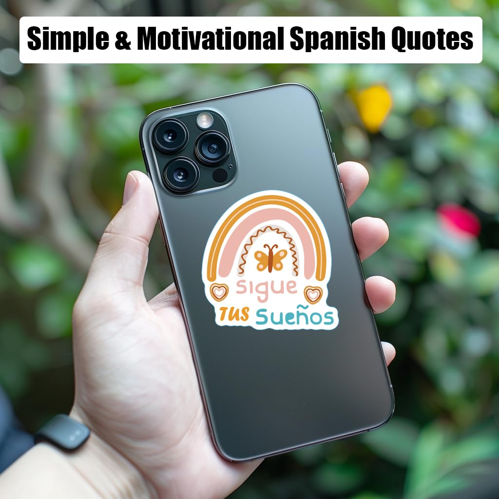 1step2dream Spanish stickers on a laptop add personality with durable removable color
