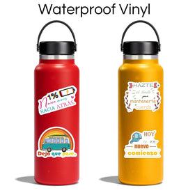 1step2dream Spanish stickers on a water bottle brighten the bottle and resist outdoor wear