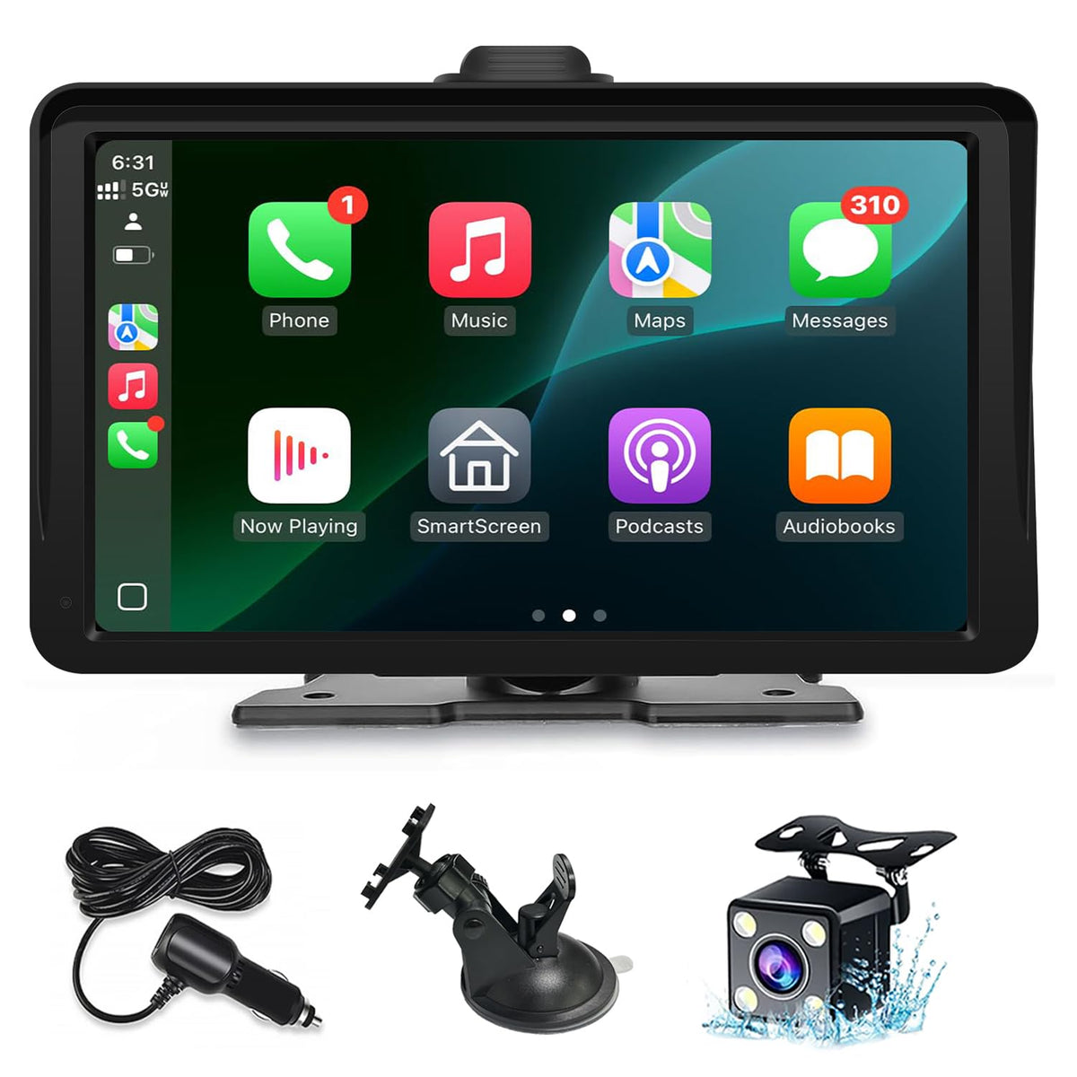 25HOURS front view of portable CarPlay screen showing clear icons and immediate upgrade benefit