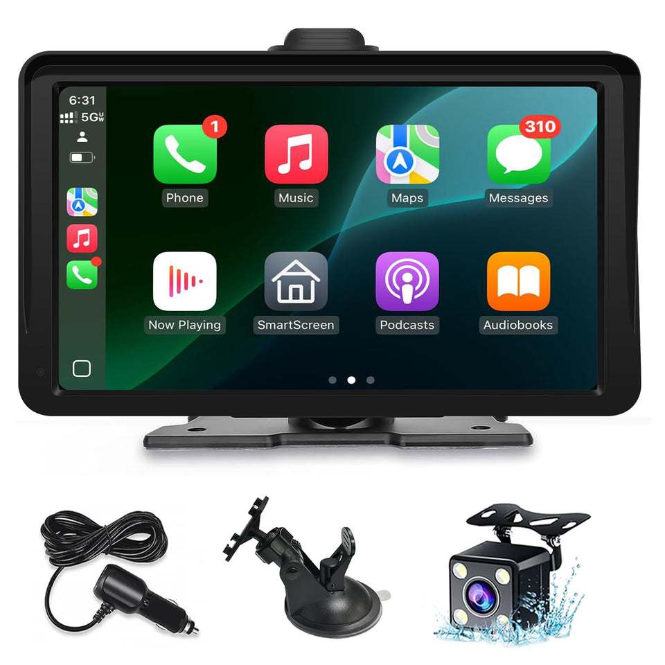 25HOURS front view of portable CarPlay screen showing clear icons and immediate upgrade benefit