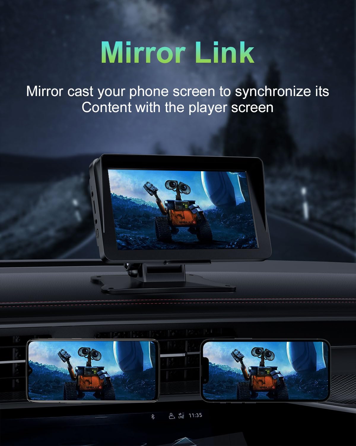 25HOURS screen mirroring smartphone illustrating media playback and navigation convenience
