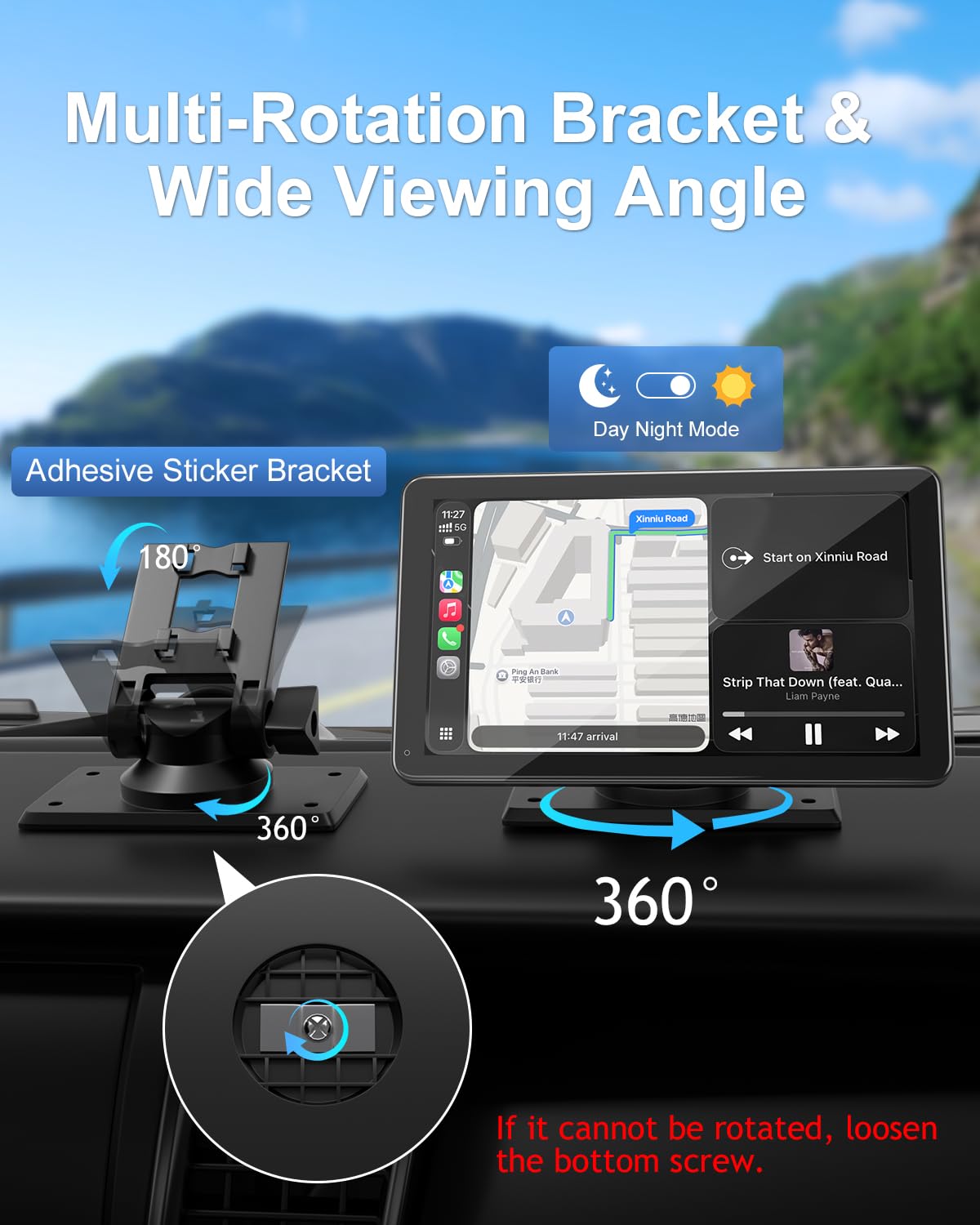 25HOURS screen next to ruler showing compact 7-inch size for fitment