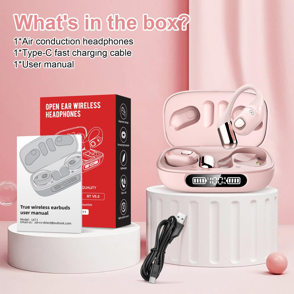 2B2C open-ear buds pink with mic for clear calls