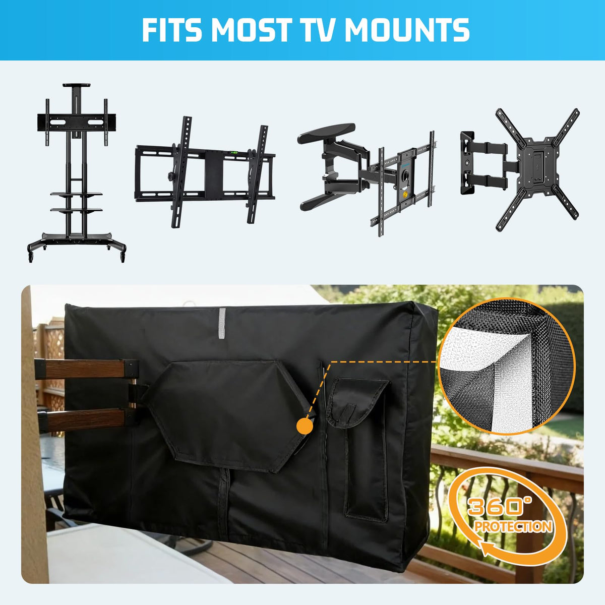 2win2buy Outdoor TV Cover back pocket stores remote for easy access