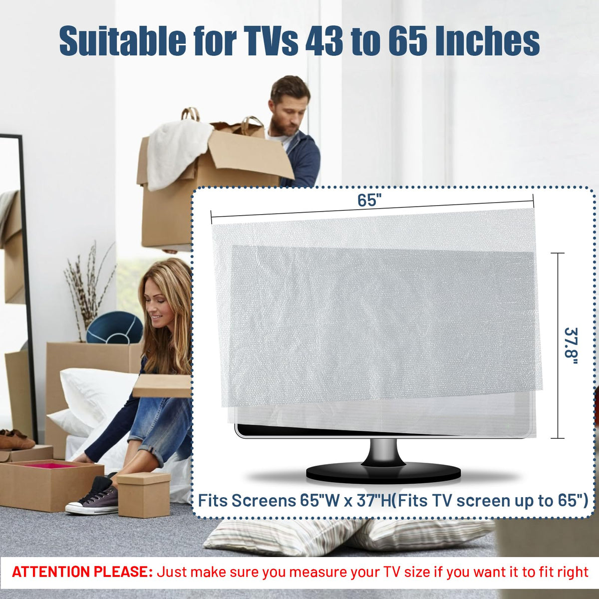 2win2buy TV wrap cover fits 65-inch TVs securely and neatly.
