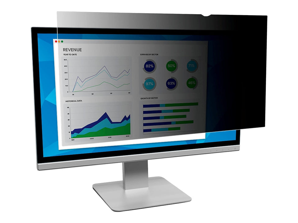 3M PF430W9B privacy filter on a 43-inch monitor, private viewing and blue-light reduction.