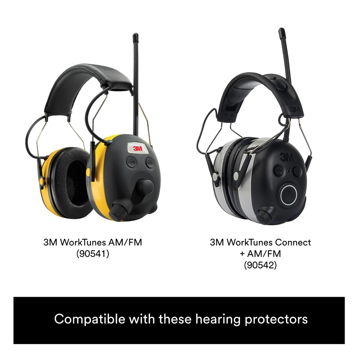 3M WorkTunes black ear cushions delivering durable, comfortable fit.