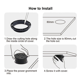 4 LEAF grommet installed on desktop enabling easy reach to outlets