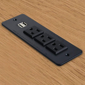 4 LEAF conference recessed power strip black finish—modern desk compatibility