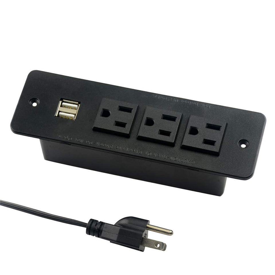 4 LEAF conference recessed power strip front view—tidy desk and easy outlet access