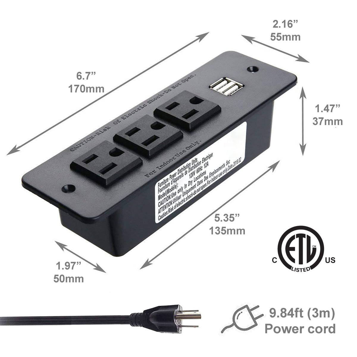 4 LEAF conference recessed power strip USB ports—convenient device charging