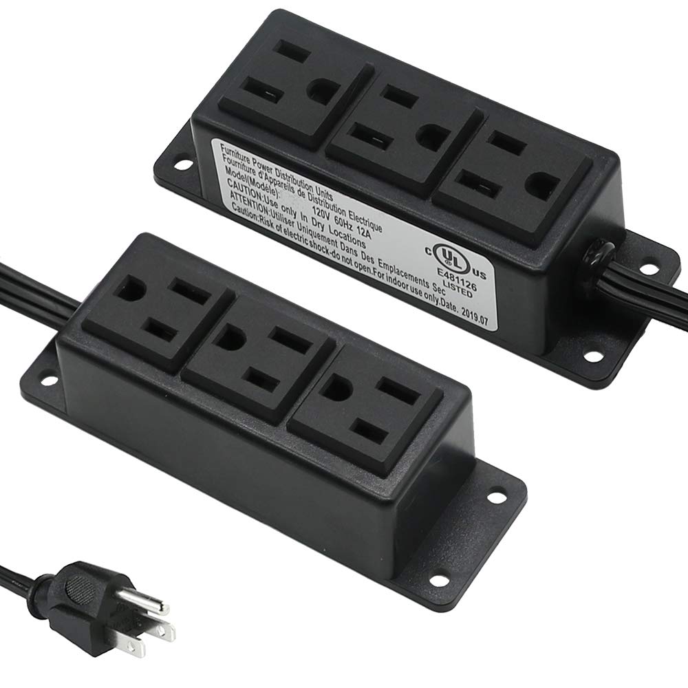 4 LEAF power strip mounted under cabinet keeps cables tidy.