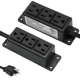 4 LEAF power strip mounted under cabinet keeps cables tidy.