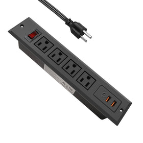 4 LEAF front panel recessed power strip showing flush mount and clean desk benefit