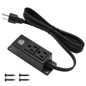 4 LEAF front view mounted on desk showing outlets and USB for convenient access