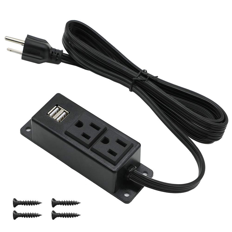 4 LEAF front view mounted on desk showing outlets and USB for convenient access