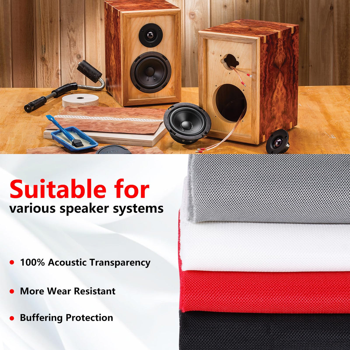 4Bang easy-cut installable speaker fabric for wrinkle-free fitting.