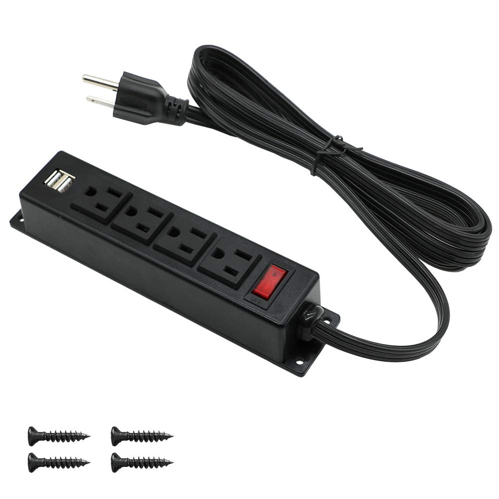4 LEAF mountable power strip mounted on a desk with USB charging