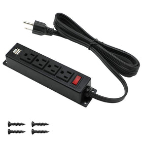 4 LEAF mountable power strip mounted on a desk with USB charging