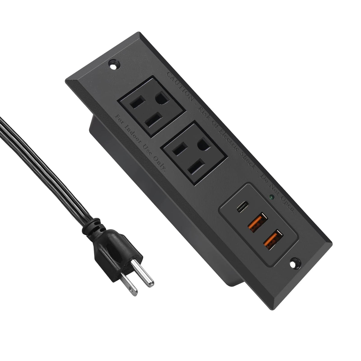 4 LEAF recessed power strip mounted under desk for a clean workspace
