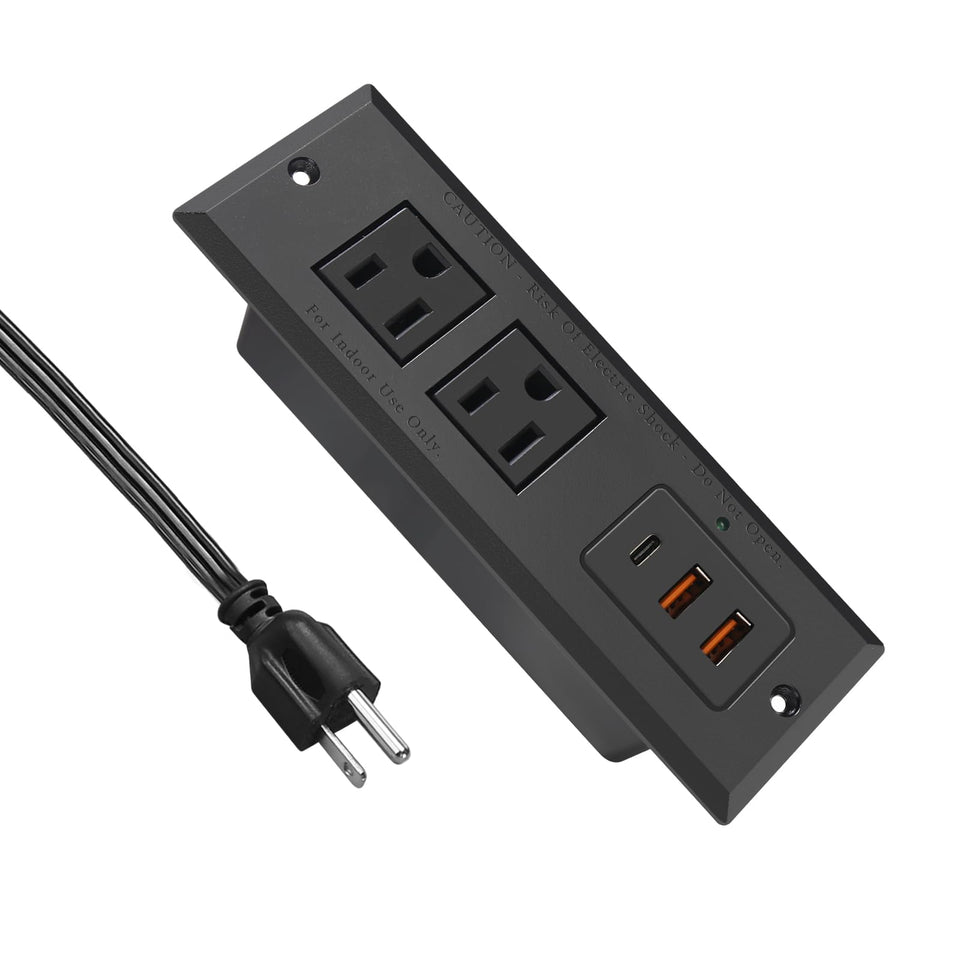 4 LEAF recessed power strip mounted under desk for a clean workspace
